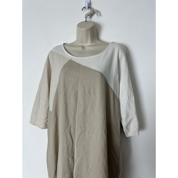 For Cynthia Linen Shift Midi Dress Medium Lagenlook Beach Neutral Travel Hi Low - Picture 6 of 8